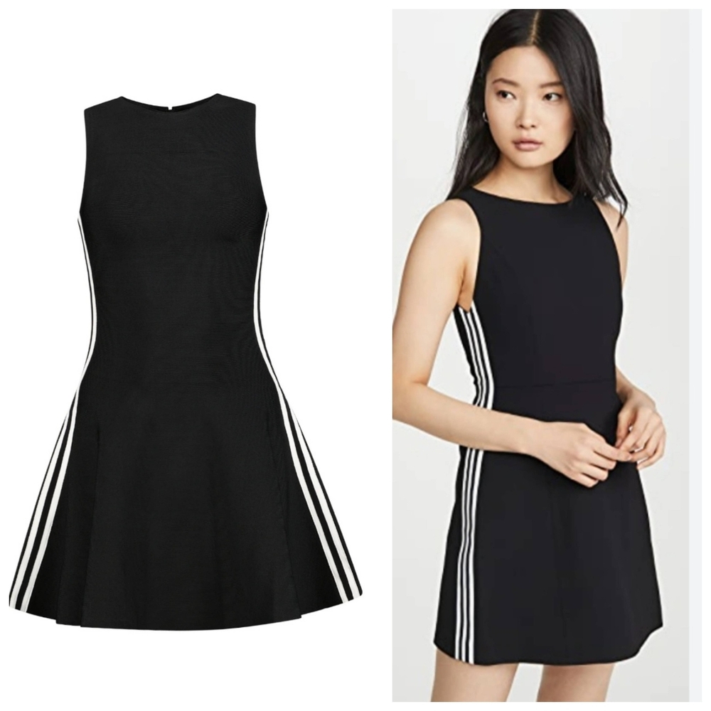 Alice + Olivia Black Mini Dress with White Stripes SIZE 10